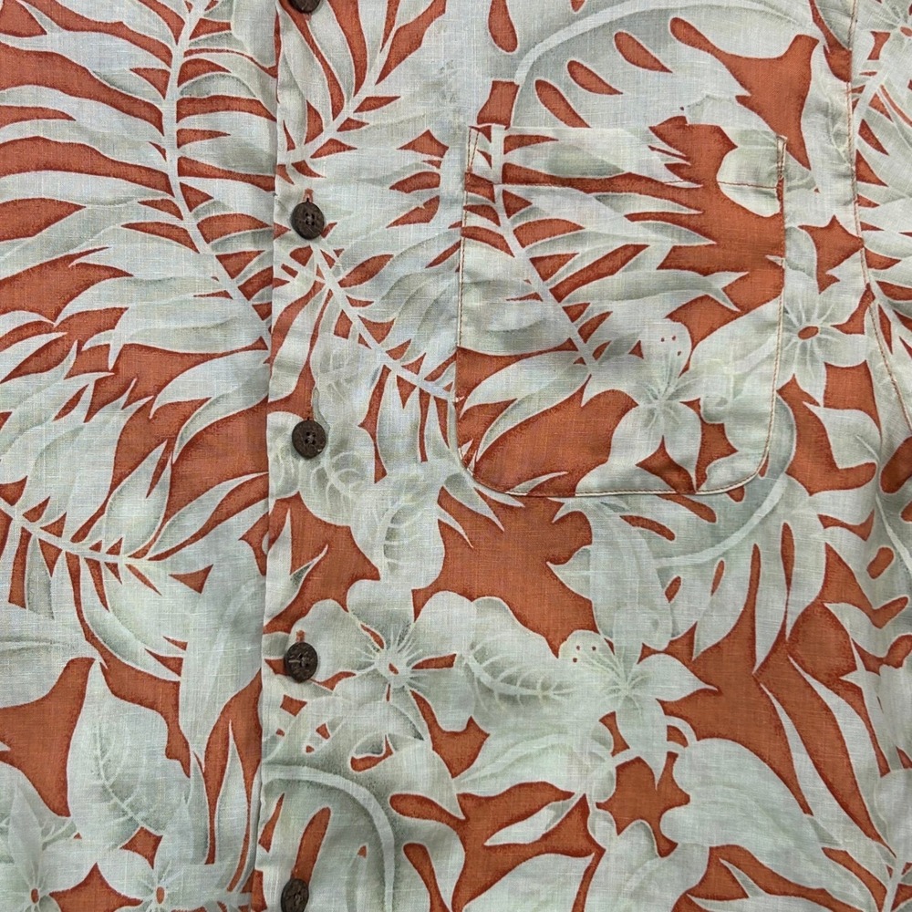 Tommy Bahama Linen Camp Shirt Mens M Orange Floral Tropical Island Hong Kong - Picture 5 of 9